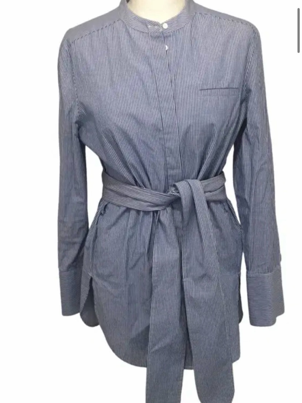 Whistles Striped Tie-Waist Shirt Dress in Blue and White